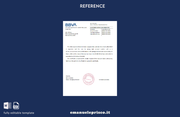 modello di riferimento bancario BBVA Argentina in stile verificato